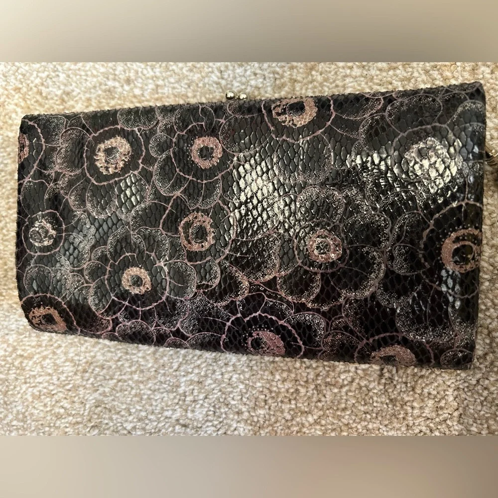 Floral Faux Snakeskin Black and Pink‎ Clutch Wristlet